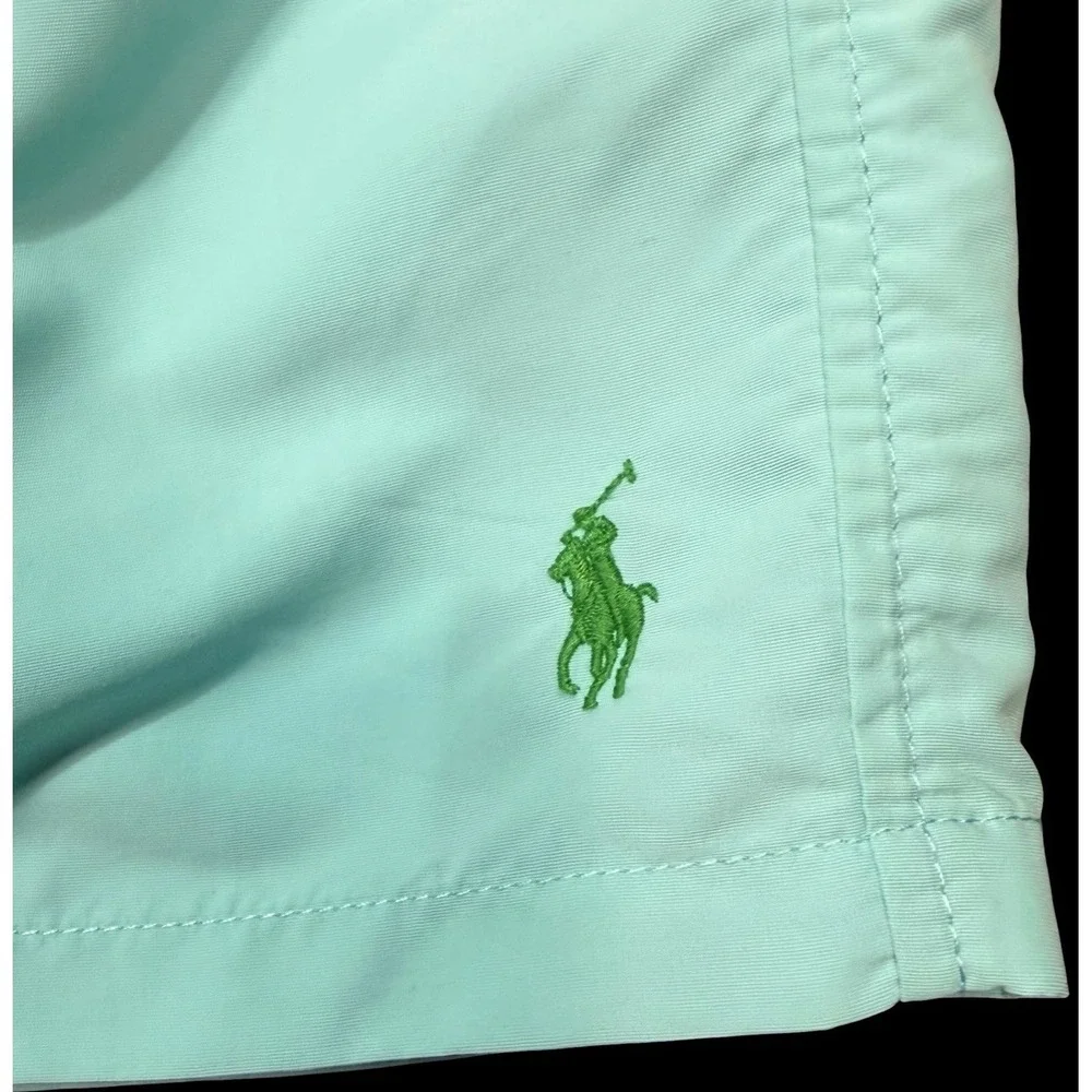 Polo Ralph Lauren Men's Teal Green Mesh Lined Swim Trunks Mid Rise Drawstring M